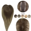 Luxury Human Hair Topper Ombre Balayage12*6cm Remy Hair Piece With Clips 110% Density Crown Hair Ash Blonde Brown Mono