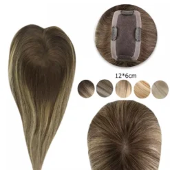 Luxury Human Hair Topper Ombre Balayage12*6cm Remy Hair Piece With Clips 110% Density Crown Hair Ash Blonde Brown Mono