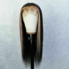 Luxury Remy Black #1B Honey Blonde Streak Straight 100% Human Hair Swiss 13x4 Lace Front Glueless Wig U-Part, 360 Or Full Lace Upgrade Available