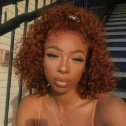 Luxury Remy Curly Auburn #30 100% Human Hair Swiss 13x4 Lace Front Glueless Wig Ginger Brown U-Part, 360 Or Full Lace Upgrade Available