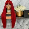 Luxury Remy Hot Red Fringe Bangs 100% Human Hair Swiss 13x4 Lace Front Glueless Wig Colouful U-Part, 360 Or Full Lace Upgrade Available