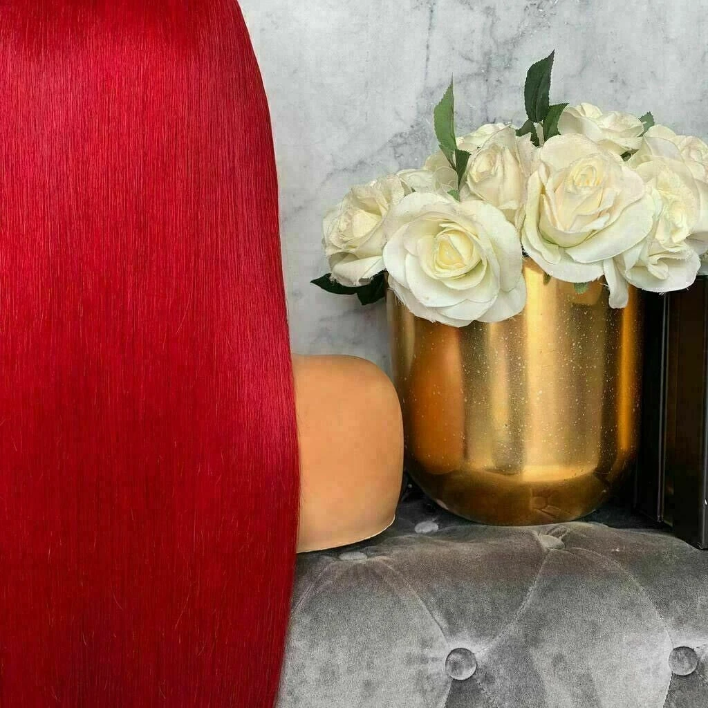 Luxury Remy Hot Red Fringe Bangs 100% Human Hair Swiss 13x4 Lace Front Glueless Wig Colouful U-Part, 360 Or Full Lace Upgrade Available - Image 4