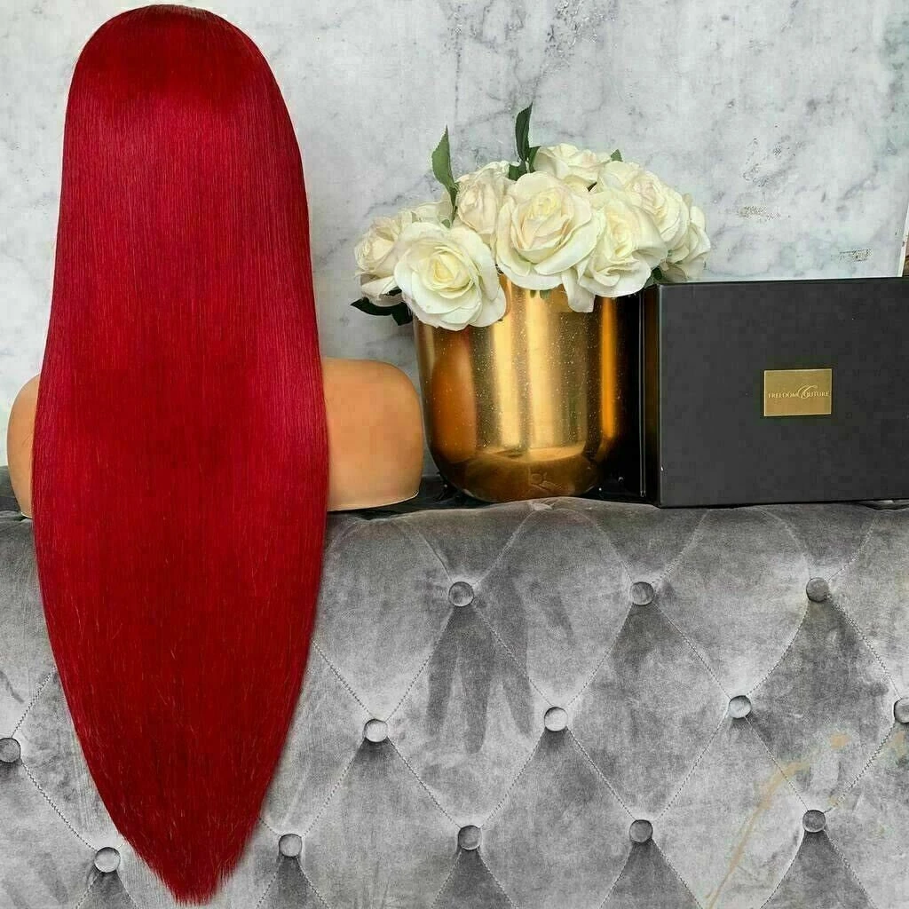 Luxury Remy Hot Red Fringe Bangs 100% Human Hair Swiss 13x4 Lace Front Glueless Wig Colouful U-Part, 360 Or Full Lace Upgrade Available - Image 5