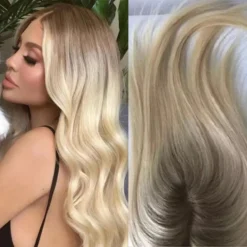 Luxury Hair Topper Real Human Hair Piece For Women Natural Straight Ombre Brown Fading To #613 Blonde Mono Toupee With Clips 130%