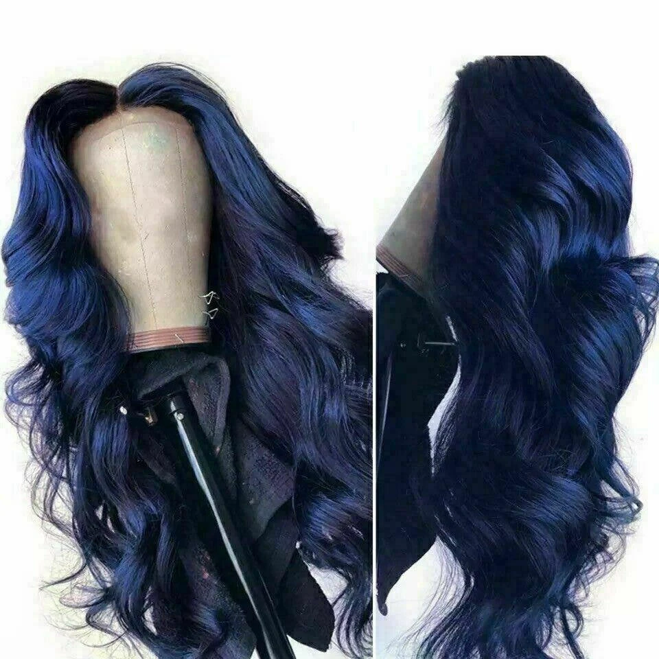 Luxury Remy Midnight Blue Body Wave 100% Human Hair Swiss 13x4 Lace Front Glueless Wig Colouful U-Part Or Full Lace Upgrade Available - Image 2