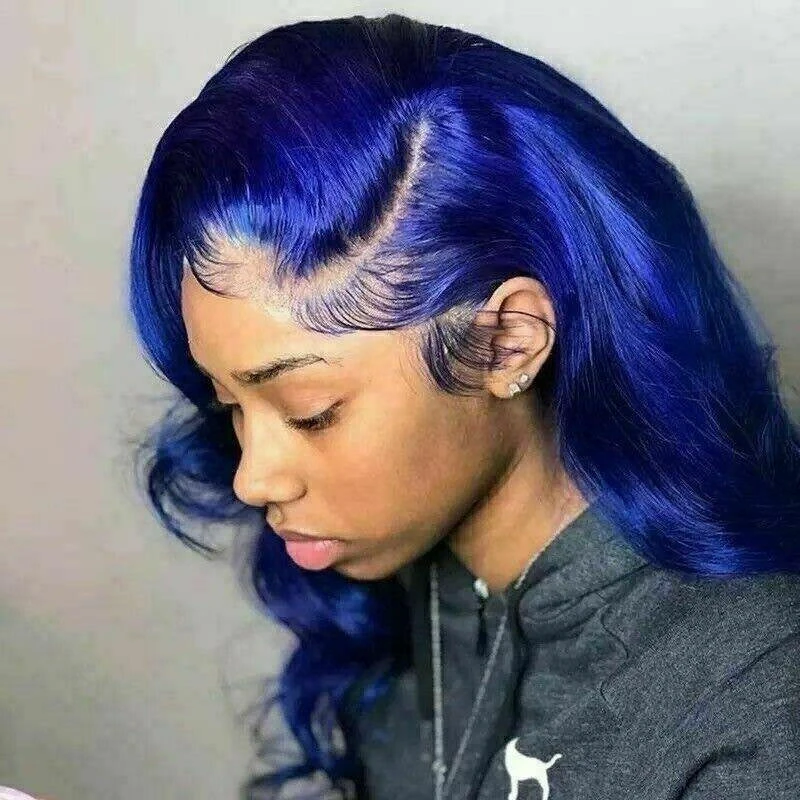 Luxury Remy Midnight Blue Body Wave 100% Human Hair Swiss 13x4 Lace Front Glueless Wig Colouful U-Part Or Full Lace Upgrade Available - Image 3