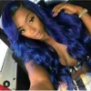 Luxury Remy Midnight Blue Body Wave 100% Human Hair Swiss 13x4 Lace Front Glueless Wig Colouful U-Part Or Full Lace Upgrade Available