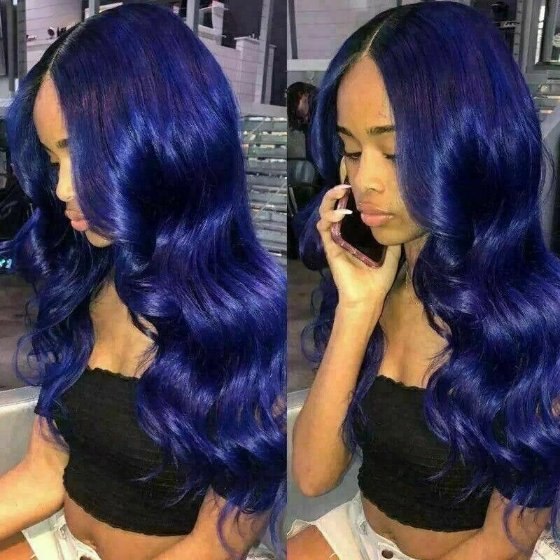 Luxury Remy Midnight Blue Body Wave 100% Human Hair Swiss 13x4 Lace Front Glueless Wig Colouful U-Part Or Full Lace Upgrade Available - Image 4