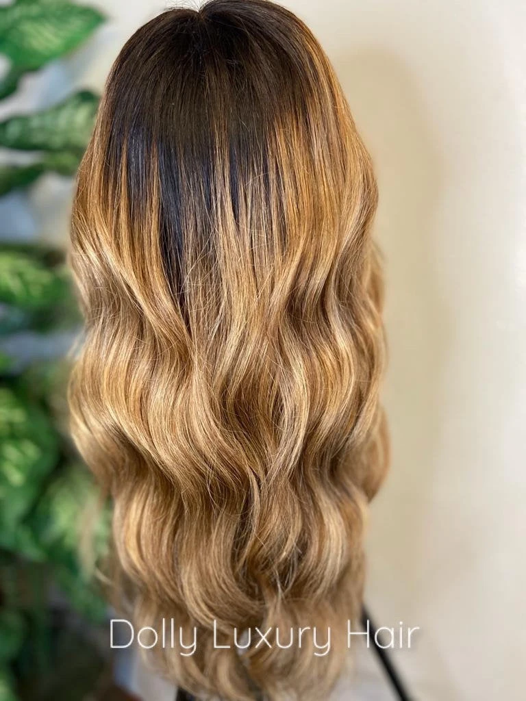 BAILEY | Luxe Caramel Platinum Ash Blonde Balayage Human Hair Swiss 13x4 Lace Front Wig Bleached Knots Transparent Lace Brown Full Lace Available - Image 3