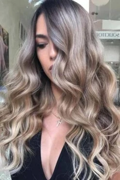 Luxury Toasted Smokey Ash Blonde Balayage 100% Human Hair Swiss 13x4 Lace Front Glueless Wig Wavy U-Part, 360 Or Full Lace Upgrade Available