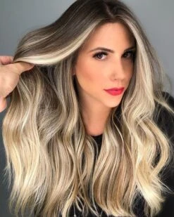 LuxuryGrayish Root Balayage With Icy Blonde Balayage 100% Human Hair Swiss 13x4 Lace Front Wig Wavy U-Part Or Full Lace Upgrade Available