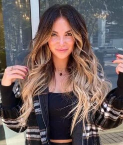 Luxury Reddish Brown Roots And Blonde Tips Hair Balayage 100% Human Hair Swiss 13x4 Lace Front Wig Wavy U-Part Or Full Lace Upgrade Available