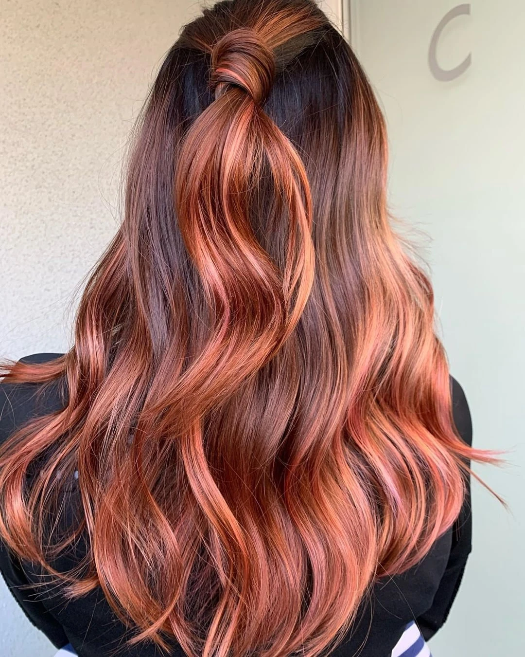 Luxury Red Rose Gold Dark Brown Balayage 100% Human Hair Swiss 13x4 Lace Front Glueless Wig Wavy U-Part, 360 Or Full Lace Upgrade Available