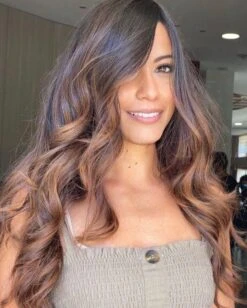 Luxury Dark Brown Bronze ToffeeBalayage 100% Human Hair Swiss 13x4 Lace Front Glueless Wig Wavy U-Part Or Full Lace Upgrade Available
