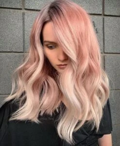 Luxury Rose Gold Platinum Blonde Balayage 100% Human Hair Swiss 13x4 Lace Front Glueless Wig Wavy U-Part, 360 Or Full Lace Upgrade Available