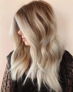 Luxury Muted Blonde Champagne Platinum Balayage 100% Human Hair Swiss 13x4 Lace Front Wig Wavy U-Part, 360 Or Full Lace Upgrade Available