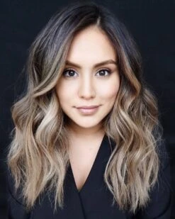 Luxury Ashy Blonde Balayage 100% Human Hair Swiss 13x4 Lace Front Glueless Wig Wavy U-Part, 360 Or Full Lace Upgrade Available