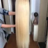 Luxury 30” 32” 34” 36” 38” 40” Inches Platinum Bleach Blonde #613 Virgin Human Hair Swiss 13x4 Lace Front Glueless Wig Human Straight Long