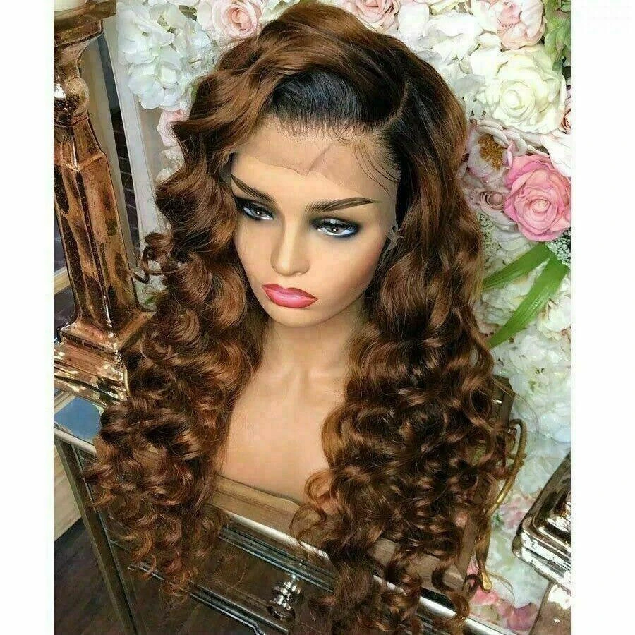 Luxury Remy CurlyBlonde Brown 100% Human Hair Swiss 13x4 Lace Front Glueless Wig U-Part, 360 Or Full Lace Upgrade Available - Image 2