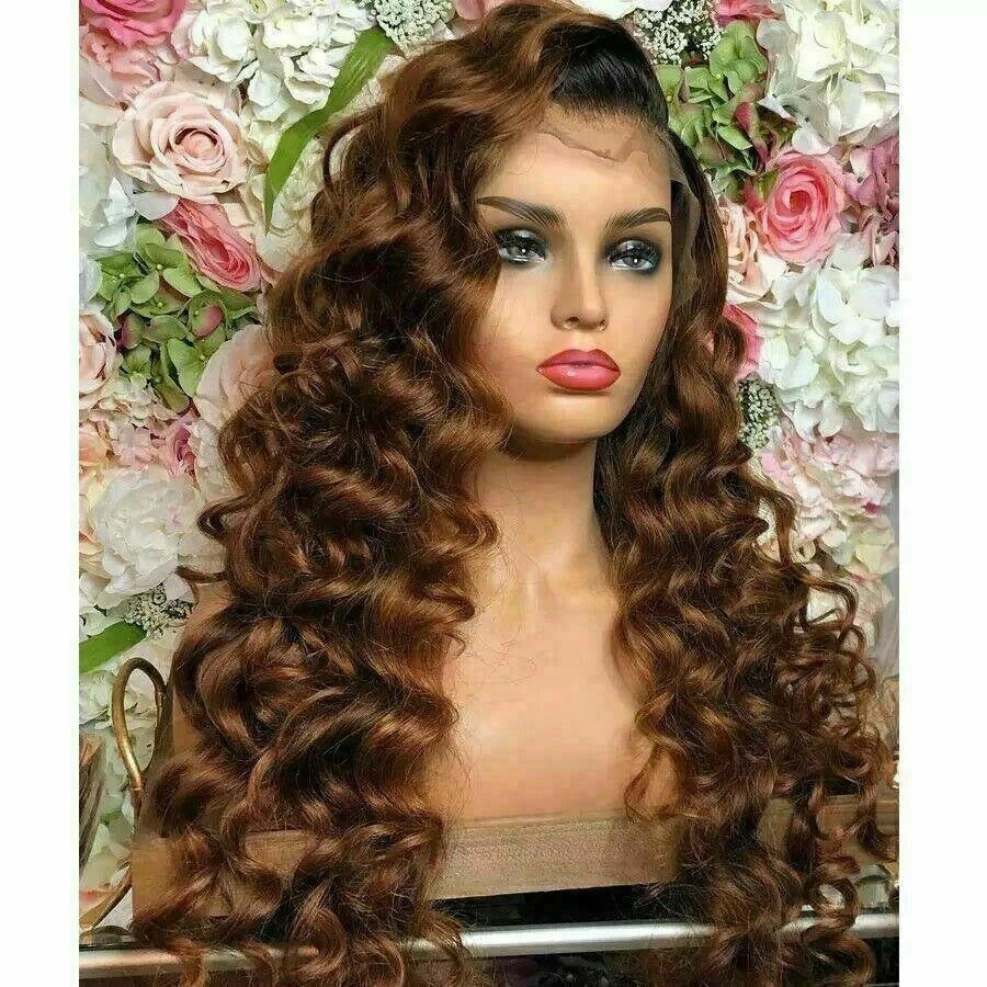 Luxury Remy CurlyBlonde Brown 100% Human Hair Swiss 13x4 Lace Front Glueless Wig U-Part, 360 Or Full Lace Upgrade Available - Image 3