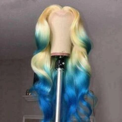 Luxury Remy Platinum Blonde Blue 100% Human Hair Swiss 13x4 Lace Front Glueless WigColouful U-Part Or Full Lace Upgrade Available