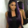 Luxury Remy Dark Purple Straight 100% Human Hair Swiss 13x4 Lace Front Glueless Wig Colourful U-Part, 360 Or Full Lace Upgrade Available