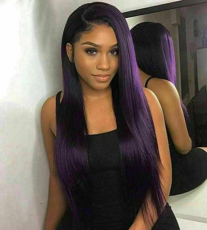 Luxury Remy Dark Purple Straight 100% Human Hair Swiss 13x4 Lace Front Glueless Wig Colourful U-Part, 360 Or Full Lace Upgrade Available
