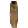 Luxury Silk Base Light Brown Blonde Balayage Straight With Clip In Human Hair Topper Wig Women 150% Virgin Cuticle Remy Hairpieces Toupee