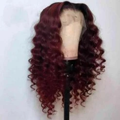 Luxury Remy Burgundy Red #99J Deep Wave 100% Human Hair Swiss 13x4 Lace Front Glueless Wig Wavy Colouful U-Part Or Full Lace Upgrade Available
