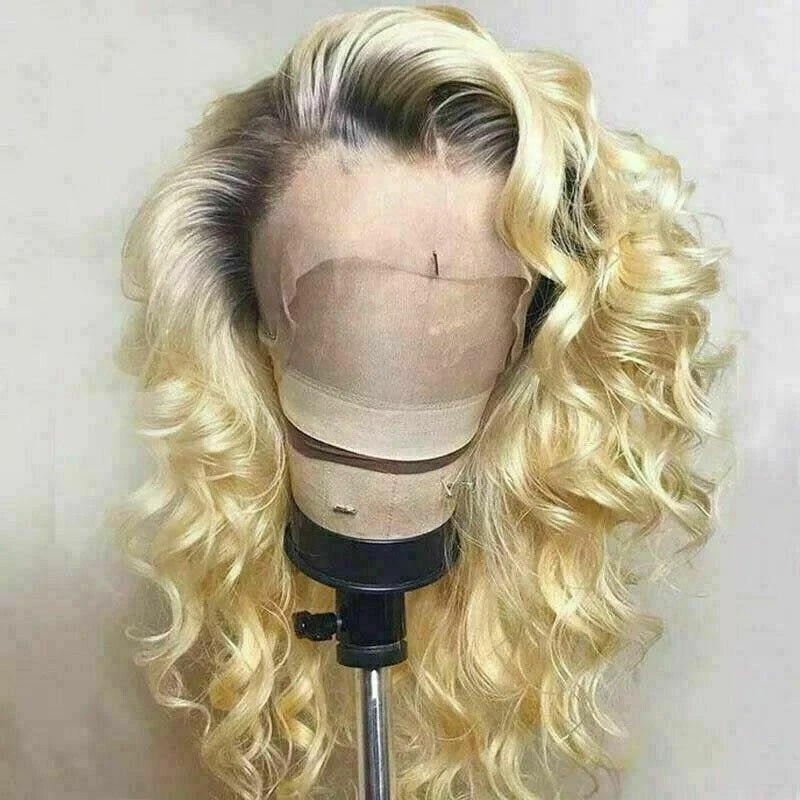 Luxury Remy Platinum Blonde Ombre 100% Human Hair Swiss 13x4 Lace Front Glueless Wig Wavy Curly U-Part, 360 Or Full Lace Upgrade Available - Image 2