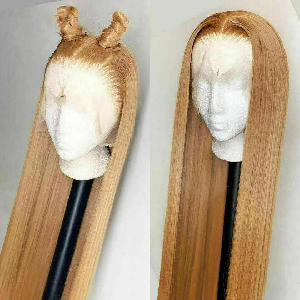 Luxury Remy Honey Golden Blonde #27 100% Human Hair Swiss 13x4 Lace Front Glueless Wig U-Part, 360 Or Full Lace Upgrade Available