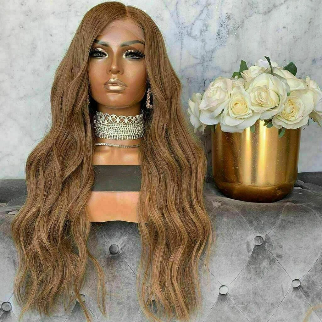Luxury Remy Wavy Light Ash Brown 100% Human Hair Swiss 13x4 Lace Front Glueless Wig U-Part, 360 Or Full Lace Upgrade Available