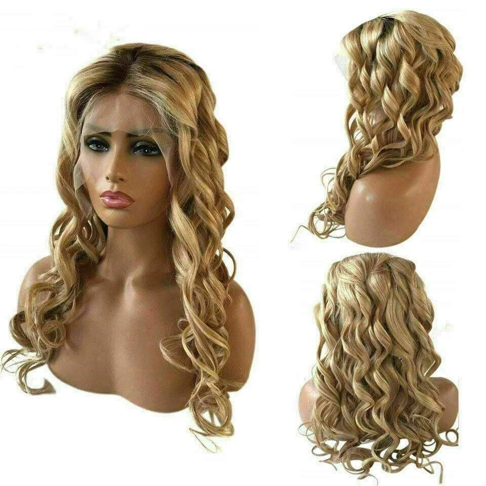 Luxury Curly Ombre Honey #27 Golden Blonde 100% Human Hair Swiss 13x4 Lace Front Glueless Wig U-Part, 360 Or Full Lace Upgrade Available
