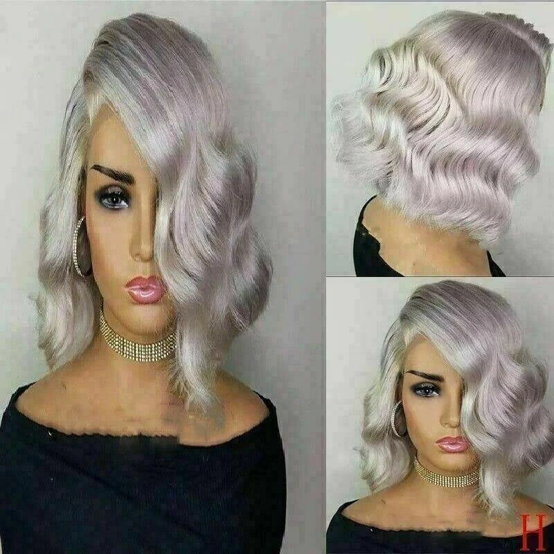 Luxury Light Silver Grey Gray Body Wave Bob 100% Human Hair Swiss 13x4 Lace Front Glueless Wig Colouful U-Part Or Full Lace Upgrade Available - Image 4