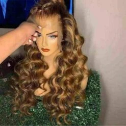 Luxury Curly Ombre Honey #4/27 Brown Blonde 100% Human Hair Swiss 13x4 Lace Front Glueless Wig U-Part, 360 Or Full Lace Upgrade Available
