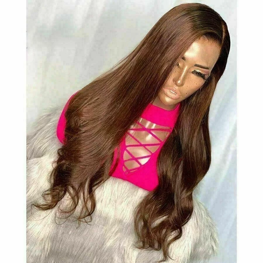 Luxury Remy Wavy Remy Chocolate Medium Brown 100% Human Hair Swiss 13x4 Lace Front Glueless Wig U-Part, 360 Or Full Lace Upgrade Available - Image 2