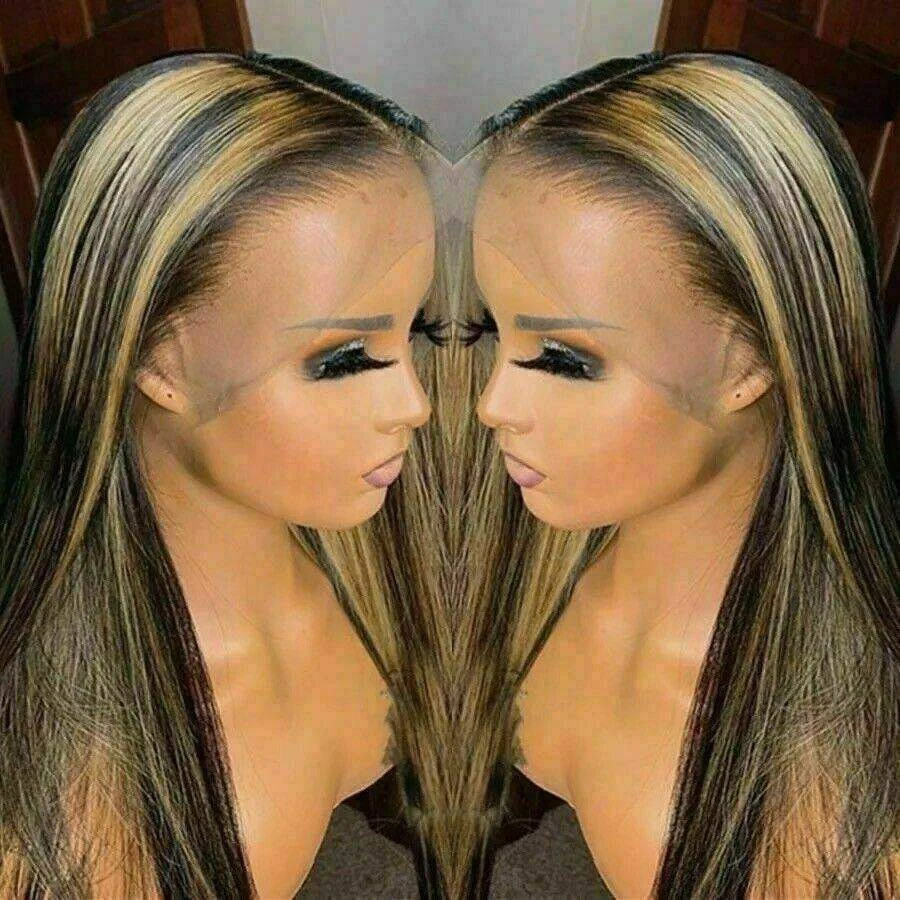 Luxury Remy Ombre Honey Blonde 100% Human Hair Swiss 13x4 Lace Front Wig #27 Balayage Highlight U-Part, 360 Or Full Lace Upgrade Available