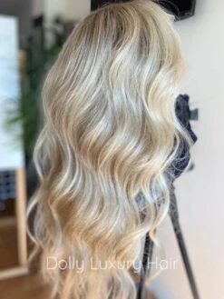 BELLE | Luxe Light Sunny Blonde Balayage Human Hair Swiss 13x4 Lace Front WigBleached Knots Transparent Lace Full Lace Upgrade Available
