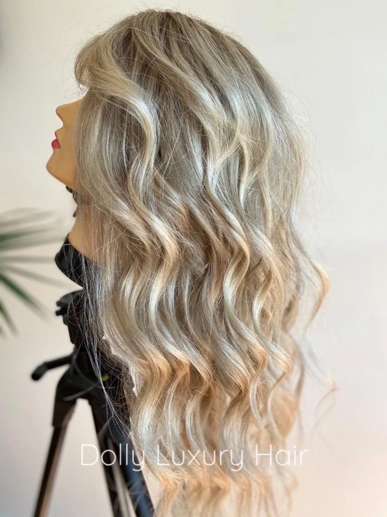 BELLE | Luxe Light Sunny Blonde Balayage Human Hair Swiss 13x4 Lace Front WigBleached Knots Transparent Lace Full Lace Upgrade Available - Image 2