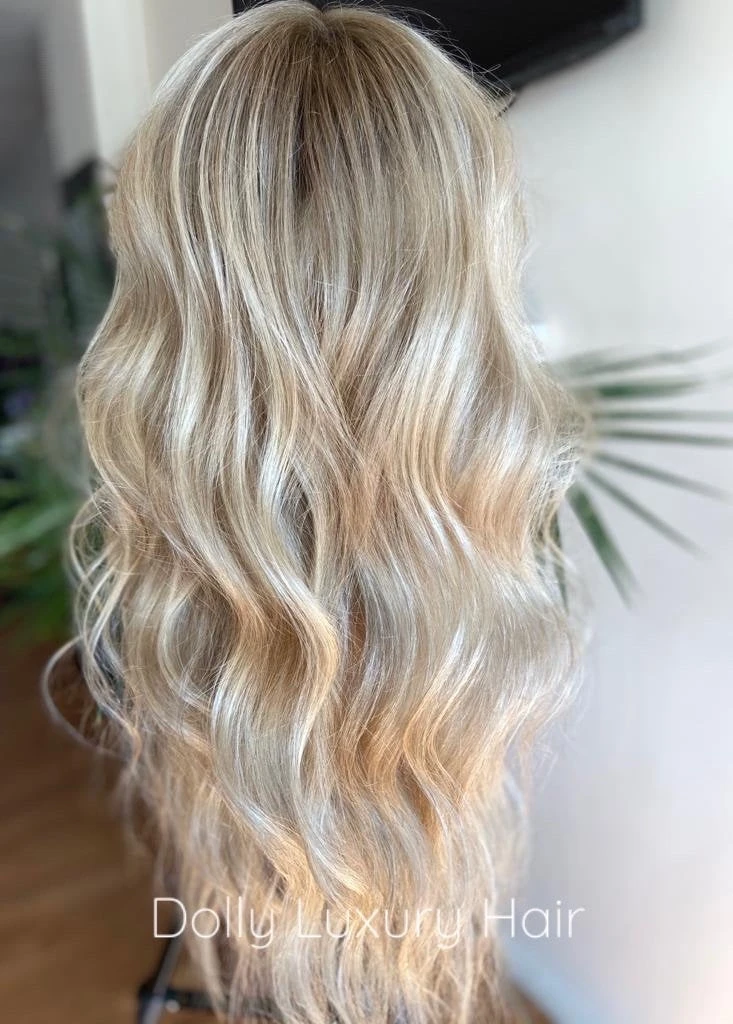 BELLE | Luxe Light Sunny Blonde Balayage Human Hair Swiss 13x4 Lace Front WigBleached Knots Transparent Lace Full Lace Upgrade Available - Image 5