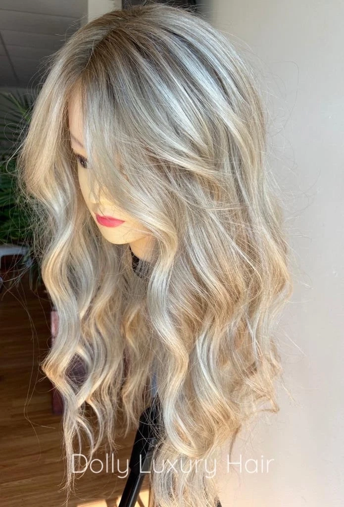 BELLE | Luxe Light Sunny Blonde Balayage Human Hair Swiss 13x4 Lace Front WigBleached Knots Transparent Lace Full Lace Upgrade Available - Image 4