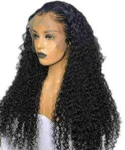 Luxury Transparent Remy Curly #1B Black 100% Human Hair Swiss 13x4 Lace Front Glueless Wig U-Part, 360 Or Full Lace Upgrade Available