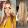 Luxury Balayage Highlight Brown Light Golden Blonde 100% Human Hair Swiss 13x4 Lace Front Glueless Wig U-Part, 360 Or Full Lace Upgrade Available