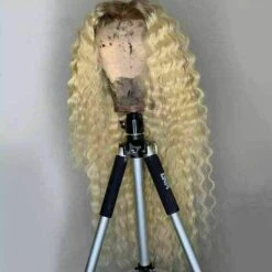 Luxury Remy Ombre Blonde Deep Wave Curly 100% Human Hair Swiss 13x4 Lace Front Glueless Wig U-Part, 360 Or Full Lace Upgrade Available