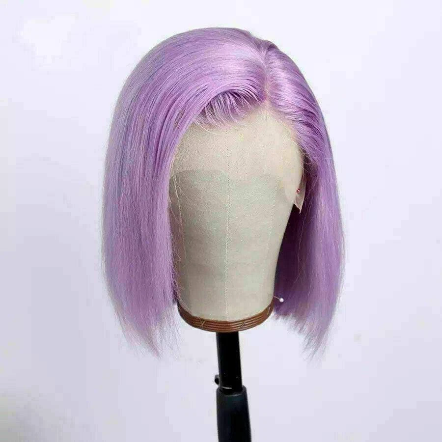 Luxury Purple Lilac Lavender Bob 100% Human Hair Swiss 13x4 Lace Front Glueless Wig Colourful U-Part, 360 Or Full Lace Upgrade Available