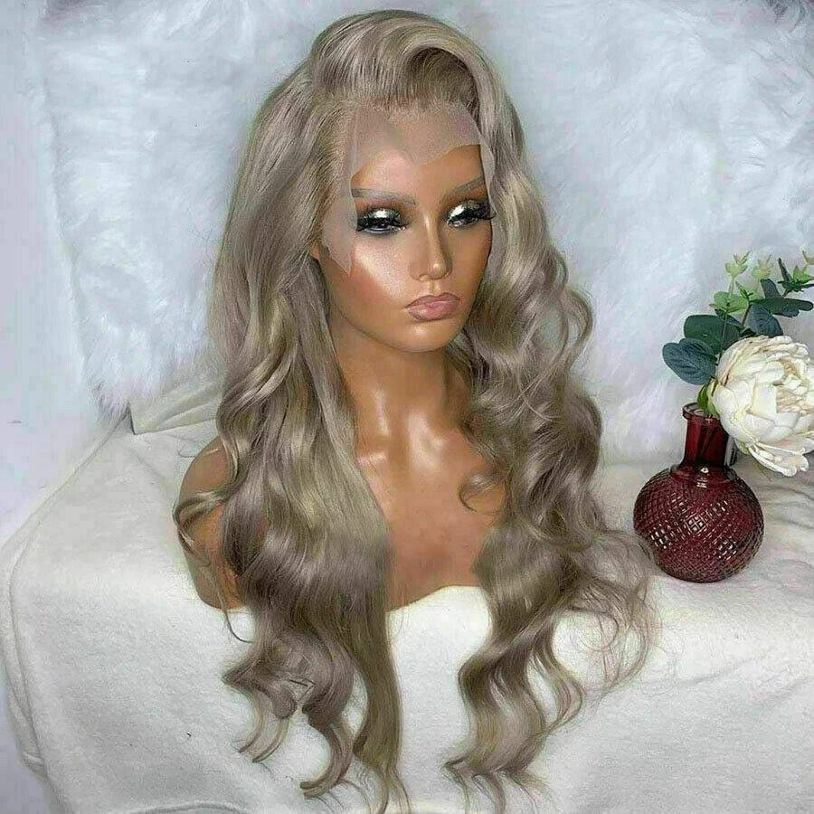 Luxury Remy Brazilian Dirty Blonde Grey 100% Human Hair Swiss 13x4 Lace Front Glueless Wig Wavy Colouful U-Part Or Full Lace Upgrade Available
