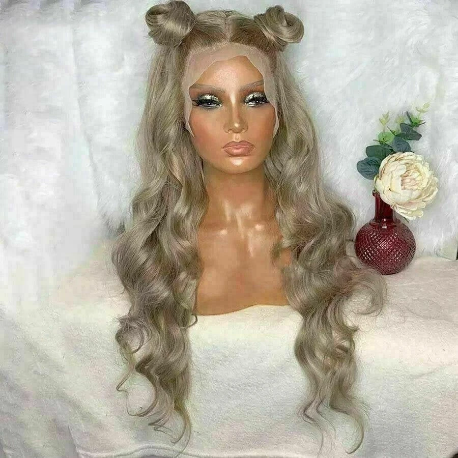 Luxury Remy Brazilian Dirty Blonde Grey 100% Human Hair Swiss 13x4 Lace Front Glueless Wig Wavy Colouful U-Part Or Full Lace Upgrade Available - Image 2