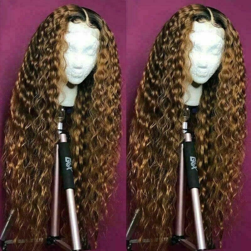 Luxury Curly Honey Ash Blonde Brown 100% Human Hair Swiss 13x4 Lace Front Glueless Wig Wavy U-Part, 360 Or Full Lace Upgrade Available - Image 2