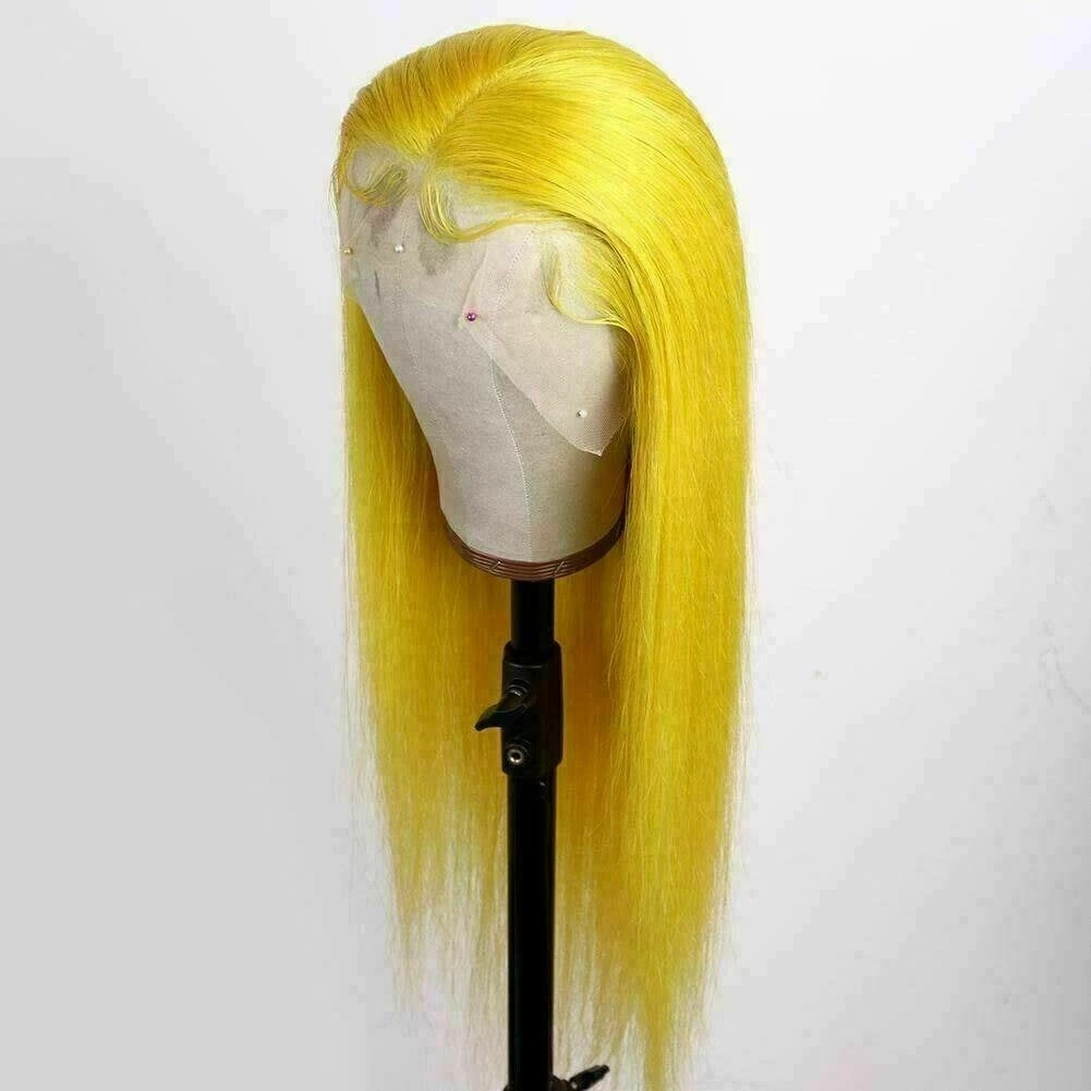 Luxury Remy Bright Yellow 100% Human Hair Swiss 13x4 Lace Front Glueless Wig Cosplay Colouful U-Part, 360 Or Full Lace Upgrade Available - Image 2