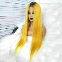 Luxury Bright Yellow Ombre 100% Human Hair Swiss 13x4 Lace Front Glueless Wig Neon Colouful U-Part, 360 Or Full Lace Upgrade Available